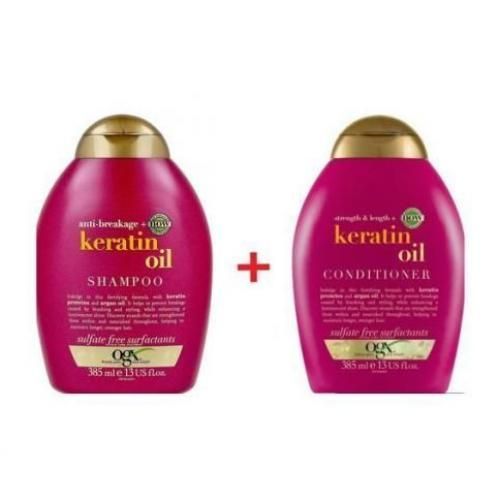 Ogx Pack Shampoing 385ml + Conditioner 385ml Ogx Strength and Length Keratin Oil,